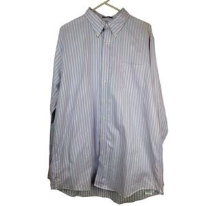 Lands End Mens Super Fine 2-Ply Yarn Striped Pink Blue Button Up Size 17/37 Tall